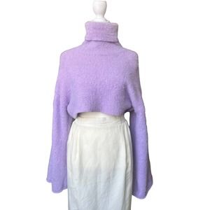 FashionNova Lavender Fuzzy Turtleneck Bell Sleeve Sweater